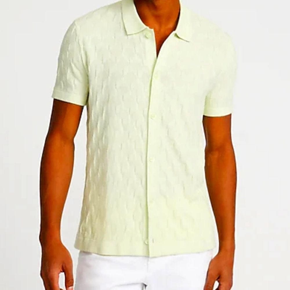 Express Men's Pale Green Textured Button Down Shirt